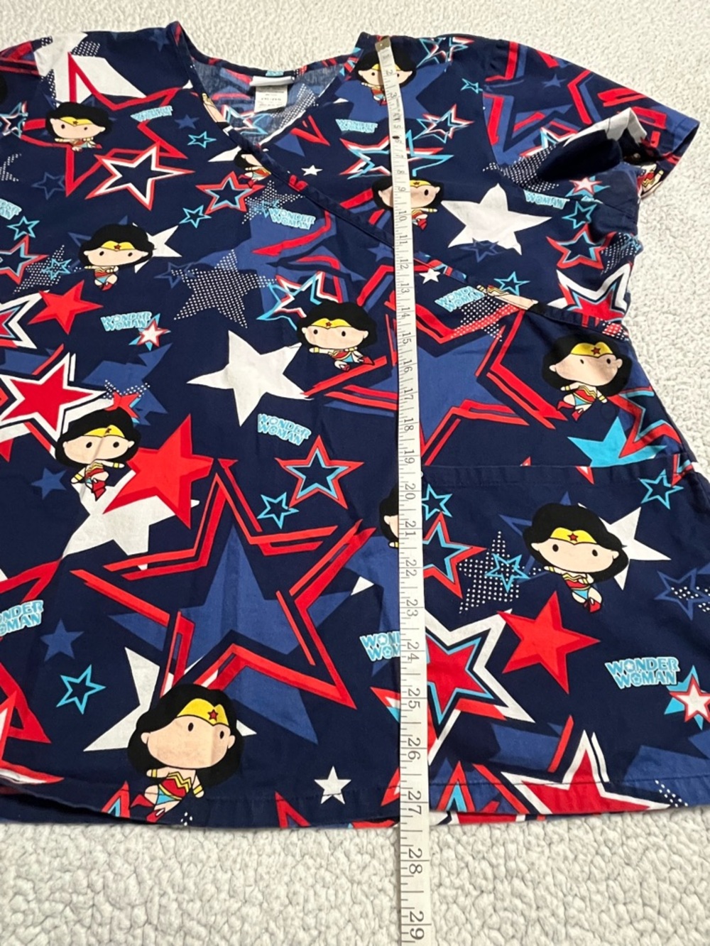 DC Comics Wonder Woman Mock Wrap Scrup Top - Picture 7 of 10
